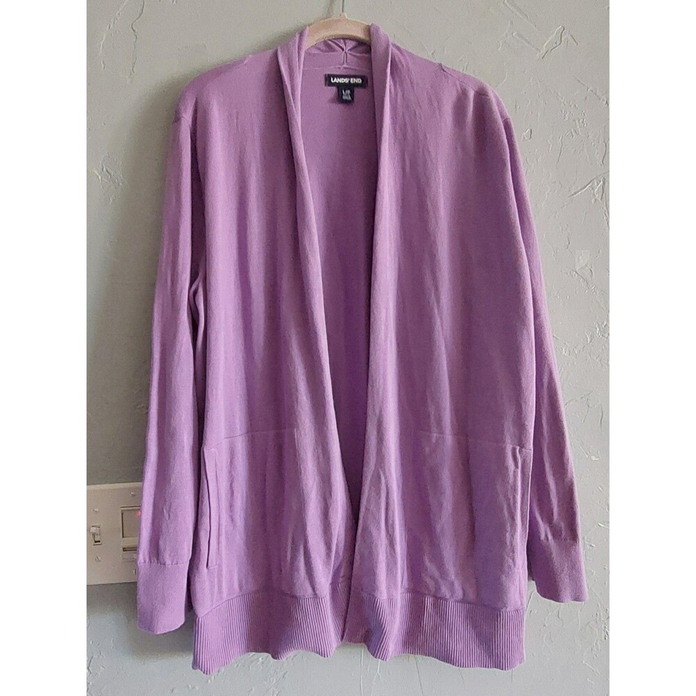 LANDS 'End  Sweater Cardigan Women's L/P,purple, Cotton, Baumwoollcotton,open...
